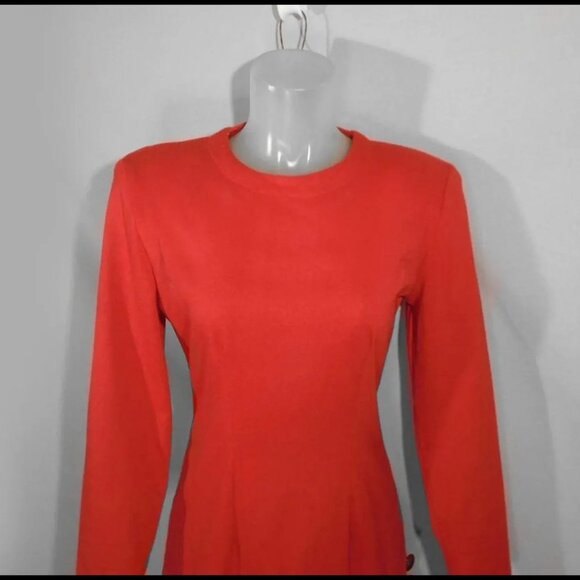 Red Black Dress, Bodycon Colorblock Knit Sheath with Sleeves - 80s Vintage - Picture 3 of 13